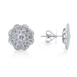 Diamond Flower Cluster Studs in 18K White Gold (1.78ct)