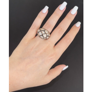 Black and White Pave Diamond Dome Ring in 18K Rose and Yellow Gold (5.03ct)