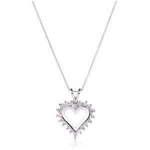 Classic Prong Set Diamond Heart Pendant in 14k White Gold (0.52ct)