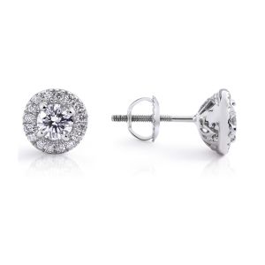 Round Halo Diamond Stud Earrings in 14K White Gold (1.00ct)