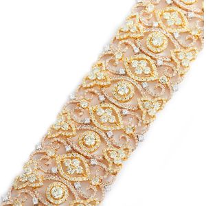 Yellow and Rose Diamond Cuff Bracelet in 18k Tri-Color Gold 