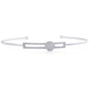 Cuff With Bar and Diamond Pave Circle in 14K White Gold