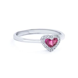 Mini Baguette Ruby Diamond Heart Ring in 14K White Gold (0.30ct)