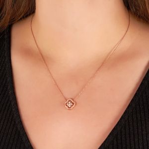 Diamond Clover with Diamond Clover Halo Necklace in 18K Rose Gold (0.27ct)