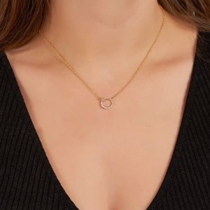 Small Diamond Open Circle with Loop Necklace in 14K Yellow Gold (0.21ct)