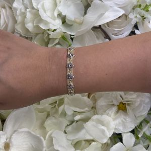 Two-Tone Diamond Cut Diamond Shaped Bracelet in 14K Yellow and White Gold