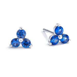 Three Stone Gemstone Stud Earrings in 18K White Gold (5.9 mm)