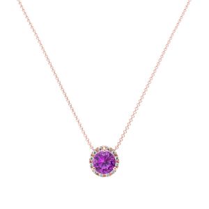 Amethyst Diamond Halo Pendant in 14k Rose Gold (8.3mm)