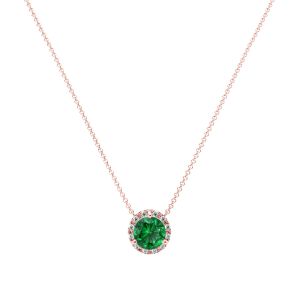 Round Emerald and Diamond Halo Pendant in 14k Rose Gold (8.3mm)