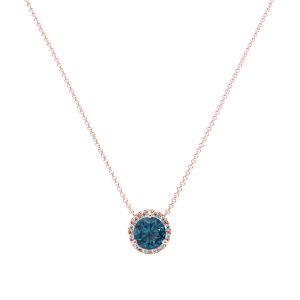 London Blue Topaz and Diamond Halo Pendant in 14k Rose Gold (8.3mm)