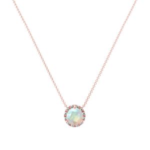 Opal and Diamond Halo Necklace in 14k Rose Gold (8.3mm)