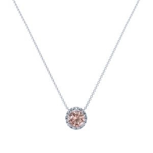 Morganite and Diamond Halo Necklace in 14k Gold (8.3mm)