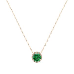 Round Emerald and Diamond Halo Pendant in 14k Yellow Gold (8.3mm)